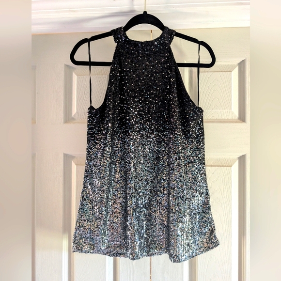 Cable & Gauge Tops - Cable & Gauge NWT Large Black & Silver Ombre Sequin Sleeveless Halter Blouse